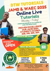 DTW TUTORIALS JAMB 2025 ONLINE CLASSES