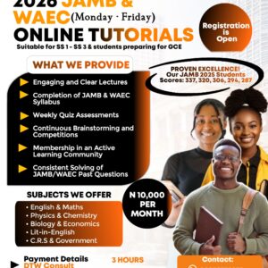 DTW TUTORIALS ONLINE JAMB WAEC 2026 CLASSES