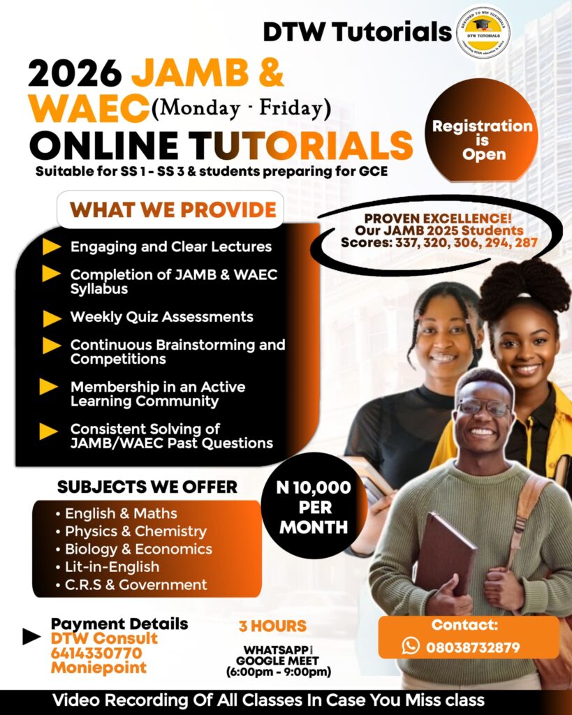 DTW JAMB 2026 ONLINE CLASSES